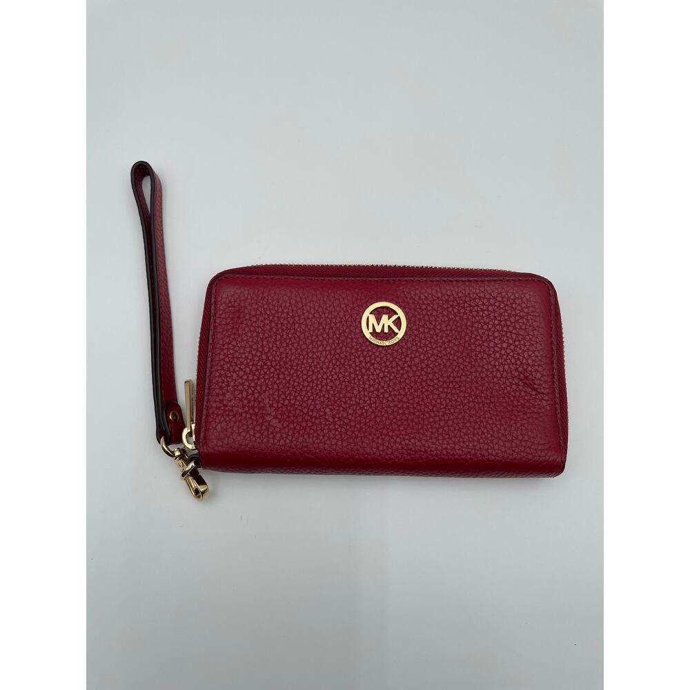 Michael Kors Burgundy Textured Leather Wallet Wristlet